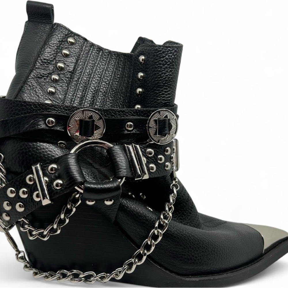 Jeffrey Campbell Black Studded Western Wedge Boots 10
